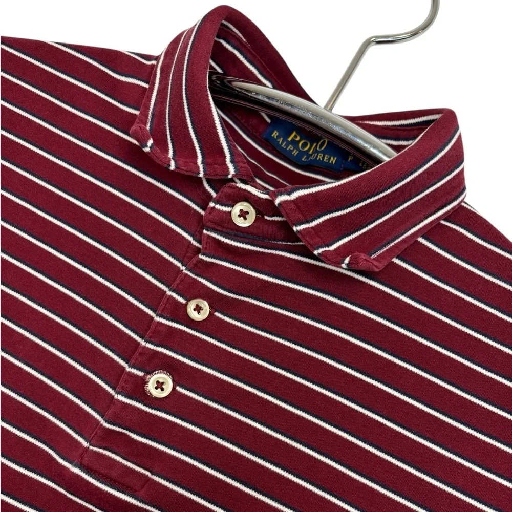 Ralph Lauren Maroon and White Striped Polo with Iconic Embroidered Logo